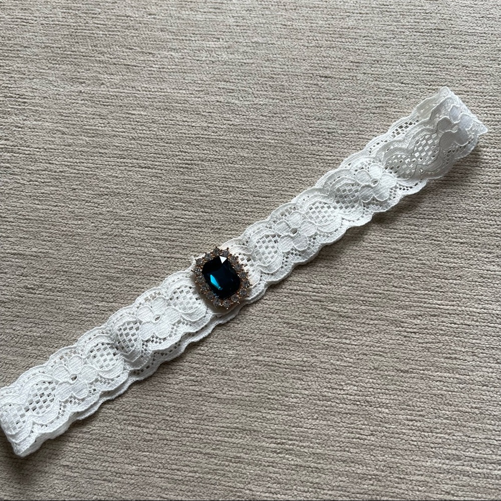 Lace and blue diamond garter belt